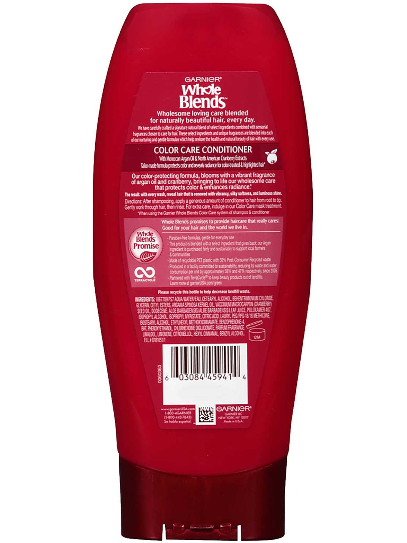 Garnier Whole Blends Color Care Conditioner Argan Oil Cranberry Extracts Back Of Bottle